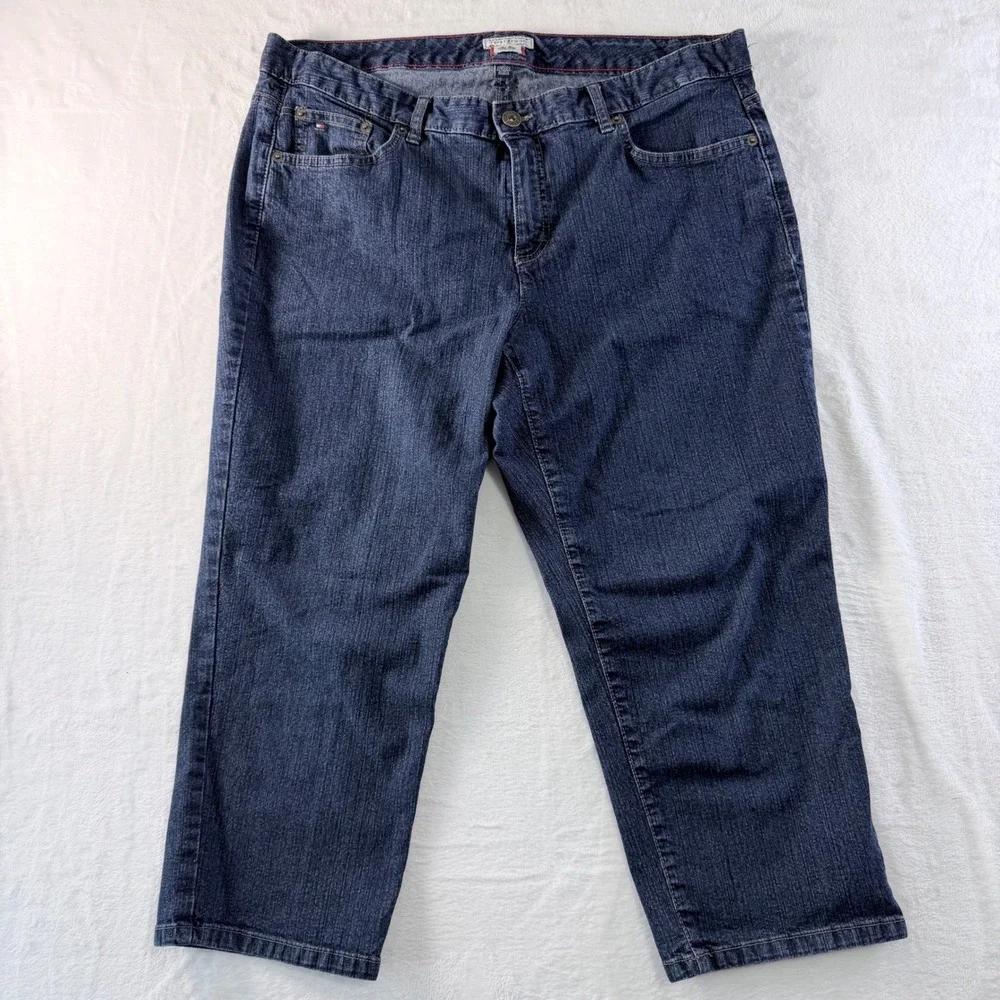 Tommy Hilfiger Jeans Mid Rise Skinny Crop Dark Wash Blue Denim Size 18